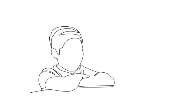 Kid Observing Friendly AI. Ai and Human Colaboration Concept. Single line draw design Video 4k. Footage graphic illustration