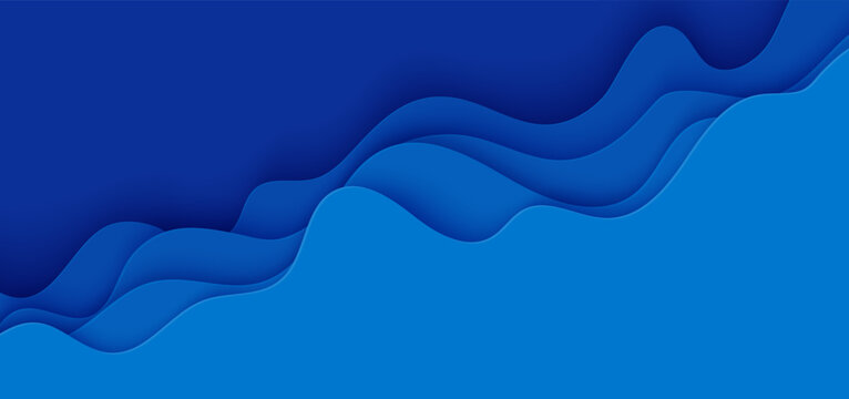 Navi blue papercut wave topography background. Abstract water pattern. Paper cut river sea shape for deep ocean environment vector design. Craft cutout cardboard with diagonal wavy layered teture