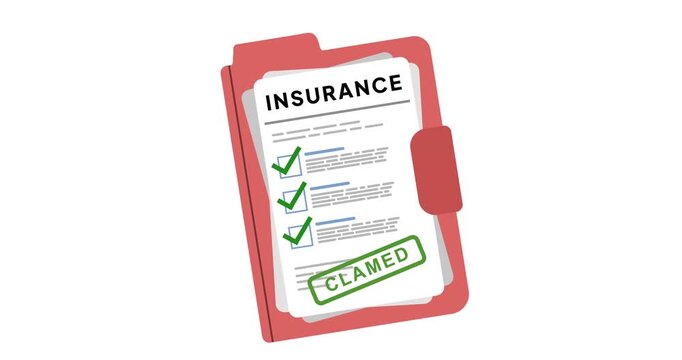 Animation of an Insurance Document Sheet with Claimed Stamp Effect for Policy Claim Processing and Financial Settlement