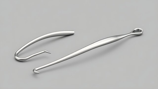  A stainless steel dental facebow isolated on a neutral background. STEM education sheets, lab safety posters, designed for biotech research communications, used by nutritionists.