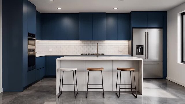 Modern kitchen interior design with island.