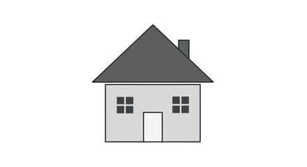 Simple Gray House Illustration with Dark Roof and Chimney.