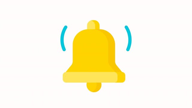 Animated yellow bell icon ringing with waves on a transparent background. Suitable for user interface alerts, 4k quality.