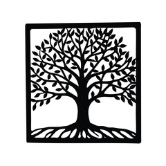 Obraz premium Tree of life silhouette in square frame, symbolic and minimalist art