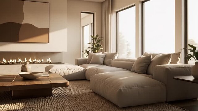 Modern living room with beige sofa 3.