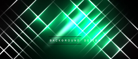 Dark backdrop features bright green, white lines forming grid pattern. Center highlights text background design. Modern, vibrant aesthetic.