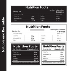 Obraz premium Nutrition Facts, information, editable customizable nutrition facts label editable vector eps print ready