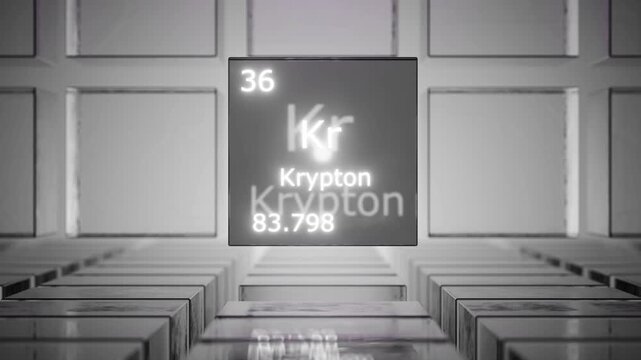 Krypton gas is a periodic table element. Animation of krypton gas symbol on the periodic table. Krypton is an element on the periodic table.