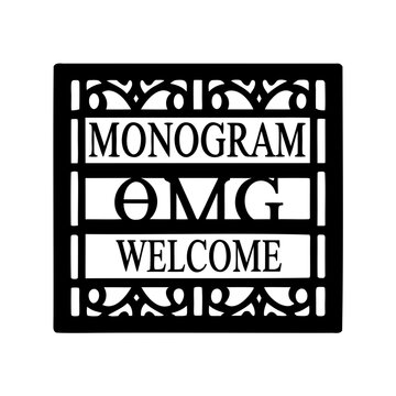 Elegant Black Monogram Welcome Sign with Geometric and Floral Details