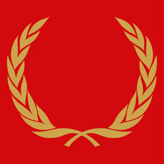 Laurel wreath for the winner. Gold and red vector image