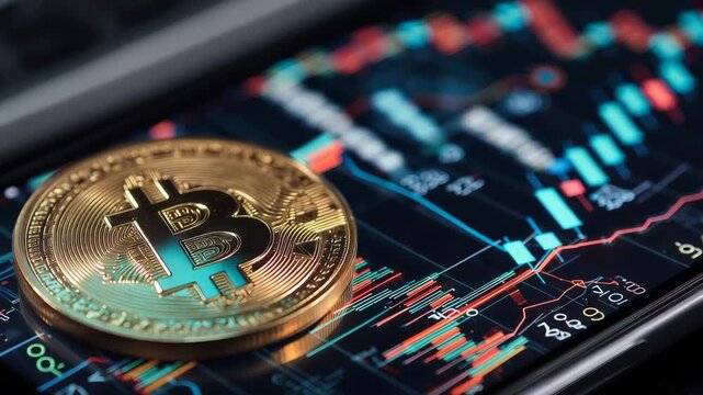 Investing in cryptocurrencies through digital assets on smartphones with market trends and charts displayed in the background