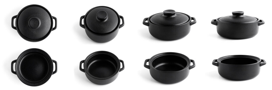 Black pot isolated on white background. High quality photo