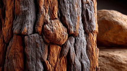 Macro Photography of Rugged Tree Bark Texture with Natural Ridges