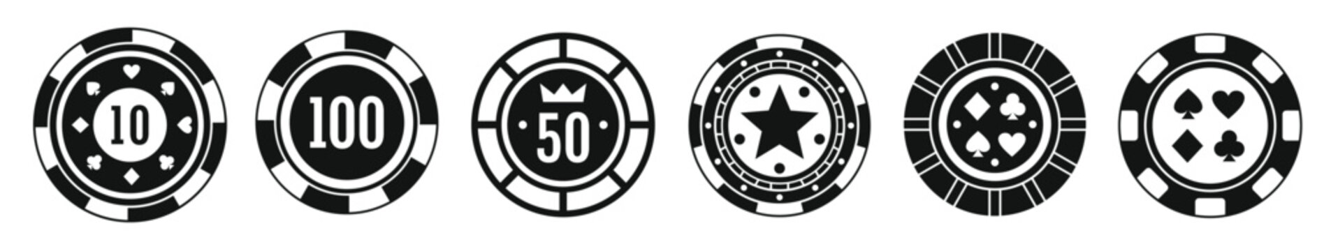 Poker casino chips icons editable vector set isolated illustration,