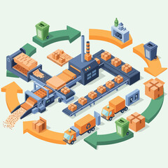 Fototapeta premium Manufacturing Process with Trucks and Containers.