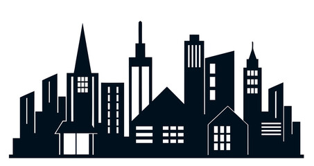 Fototapeta premium City skyline silhouette with various buildings and skyscrapers. Concept of urban landscape, architecture, and metropolis