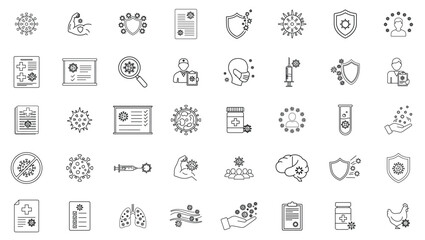 Fototapeta premium Immunity and Vaccination Icon Set – Virus, Antibody, Shield and Medical Protection Vector Collection
