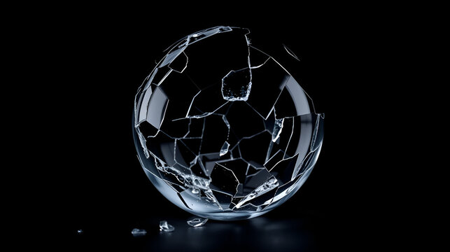 a broken glass ball on a black background
