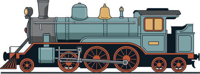 Vintage steam locomotive illustration, classic railway transport, antique train design, retro engineering artwork, historical rail journey, heritage travel concept, passenger engine © Creative Art