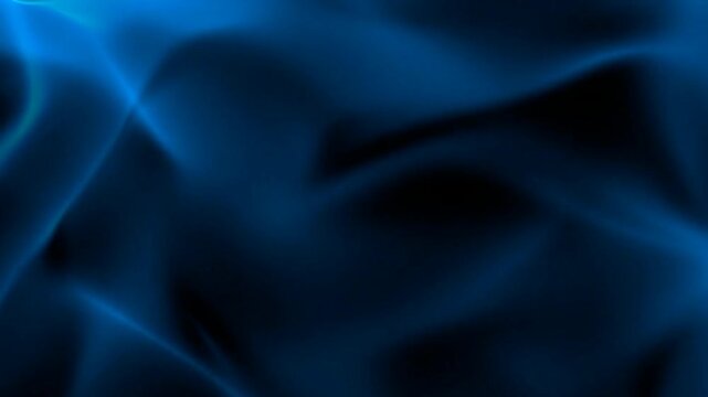 An abstract background motion video with a gradient of dark blue, light blue, and black. It features a soft, dynamic wave or flow pattern, resembling flowing fabric or slowly moving smoke, with lighti