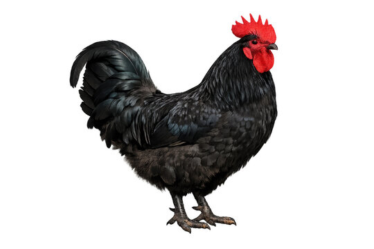 Black australorp rooster standing on transparent background