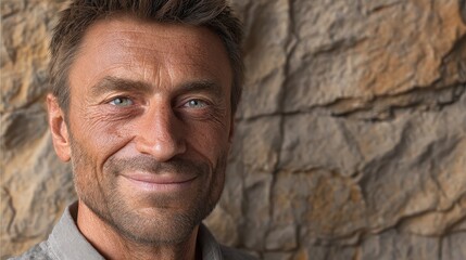 Fototapeta premium Portrait of a Mature Man with a Kind Smile and Blue Eyes