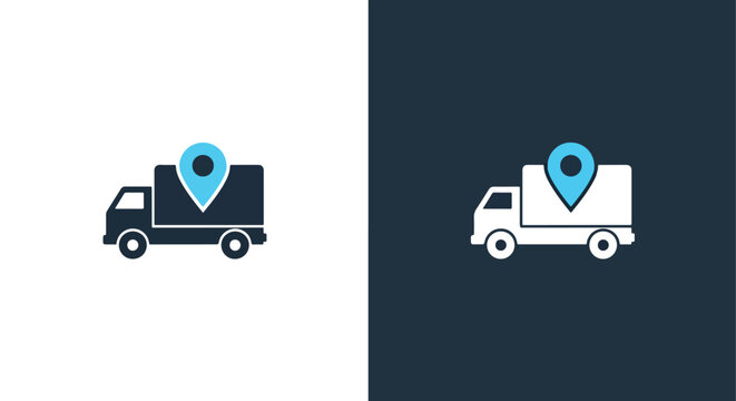 Delivery truck location pin vector illustration flat designBlue icon set - Modern style icon - Vector icon set - Glyph and solid icon set - Icon vector - Flat Design Icon - line icon set