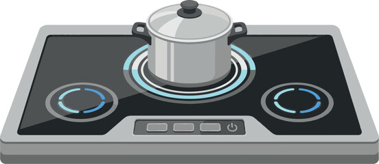 Fototapeta premium Induction Cooktop with Stainless Steel Pot and Glowing Light 