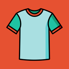 A minimalist cartoon illustration of a two-tone t-shirt in light blue and teal