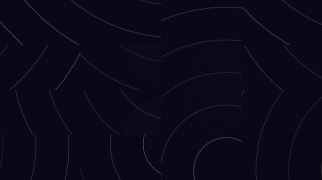 Dynamic animation features abstract light grey lines continuously moving and evolving across a dark deep blue backdrop. 
