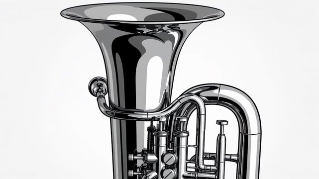 Vector illustration of polished silver tuba on white background