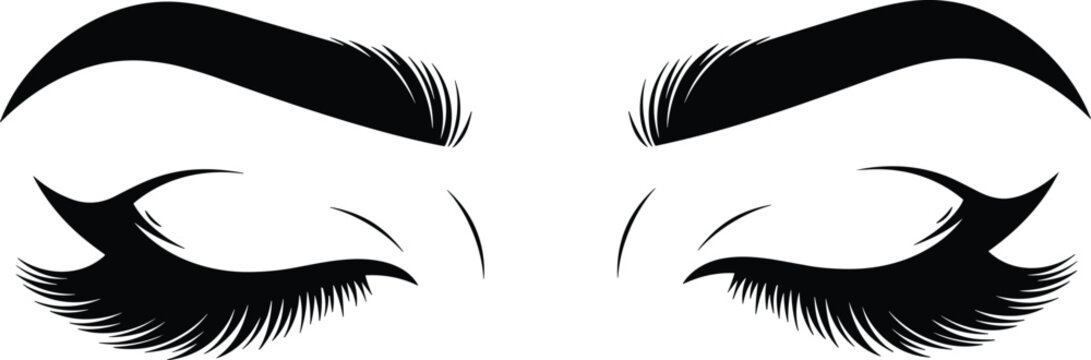 Elegant closed eyes with long eyelashes and shaped eyebrows beauty makeup fashion face expression vector illustration design
