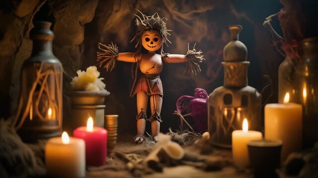 Handmade Doll with Candles &ndash; Ritualistic Folk Scene