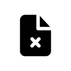 Fototapeta premium Delete document icon featuring black file silhouette with white cross mark indicating removal of digital records cancelled items data destruction error status or rejected applications in systems
