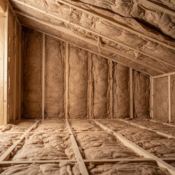 Attic Insulation Installation with Fiberglass.