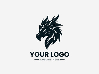Fototapeta premium Black lion head logo design on white background with 'YOUR LOGO' text and tagline space
