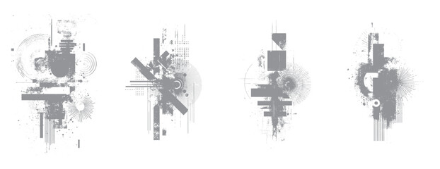 Obraz premium Four grey abstract grunge with geometric shapes and textures on white background