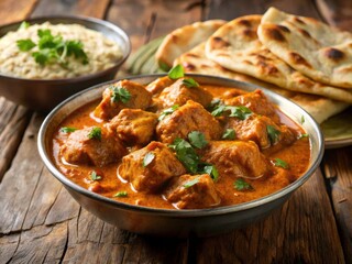 Fototapeta premium indian butter chicken with naan bread