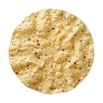 Crispy roasted papadum with black pepper top view isolated. Indian flatbread snack.