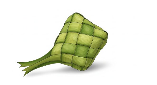 IHigh quality illustration of traditional ketupat rice cake symbolizing Eid al-Fitr celebration, isolated on white background for commercial use