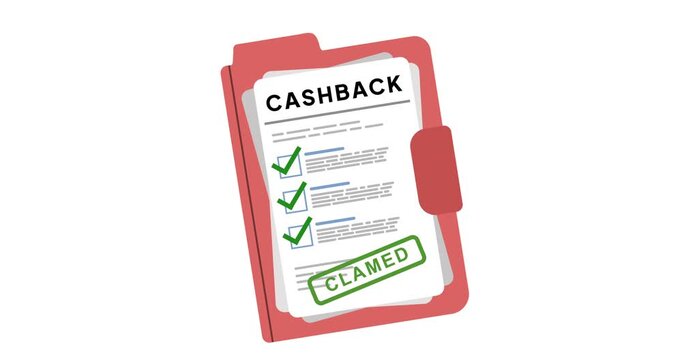 Animation of a Cashback Document Sheet with Claimed Stamp Effect for Payment Refunds, Rewards and Financial Transactions