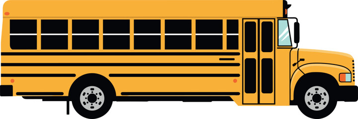 Classic yellow school bus side view for students transportation and education concept flat vector illustration isolated © Firoz