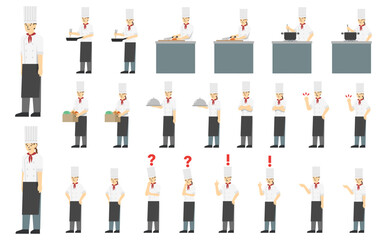 フラットイラスト：男女のシェフセット(表情あり)