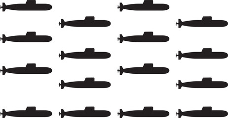 Submarine silhouette pattern set, naval military underwater vessel icons isolated on white background for design © Hello World