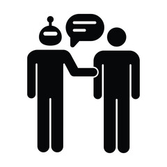 AI Business Consultation and Human Collaboration Icon, Artificial intelligence robot interacting with human representing AI consultation
