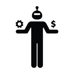 AI Automation and Financial Analytics Robot Icon, Artificial intelligence robot holding gear and dollar symbol representing business automation