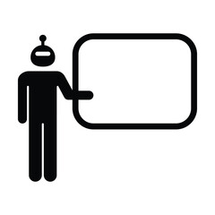 AI Presentation and Strategy Board Robot Icon, Artificial intelligence robot presenting blank board representing AI training, corporate presentation