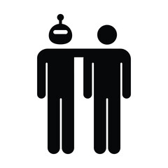 AI and Human Teamwork Collaboration Icon, Artificial intelligence robot with human figures representing AI integration