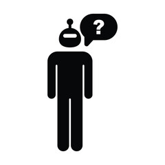 AI Question and Problem Solving Robot Icon, Artificial intelligence robot with question mark speech bubble representing AI inquiry
