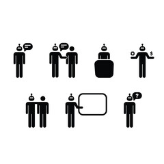 Artificial Intelligence Communication and Business Assistant Pictogram Icon Set, AI robot pictogram icon set representing AI communication